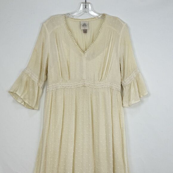 Knox Rose Clip Swiss Dot Ruffle Flared Sleeve Tiered Maxi Dress Ivory Size L - Picture 5 of 16